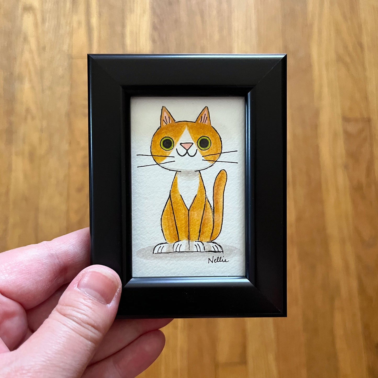 Orange and White Cat - Framed Tiny Painting