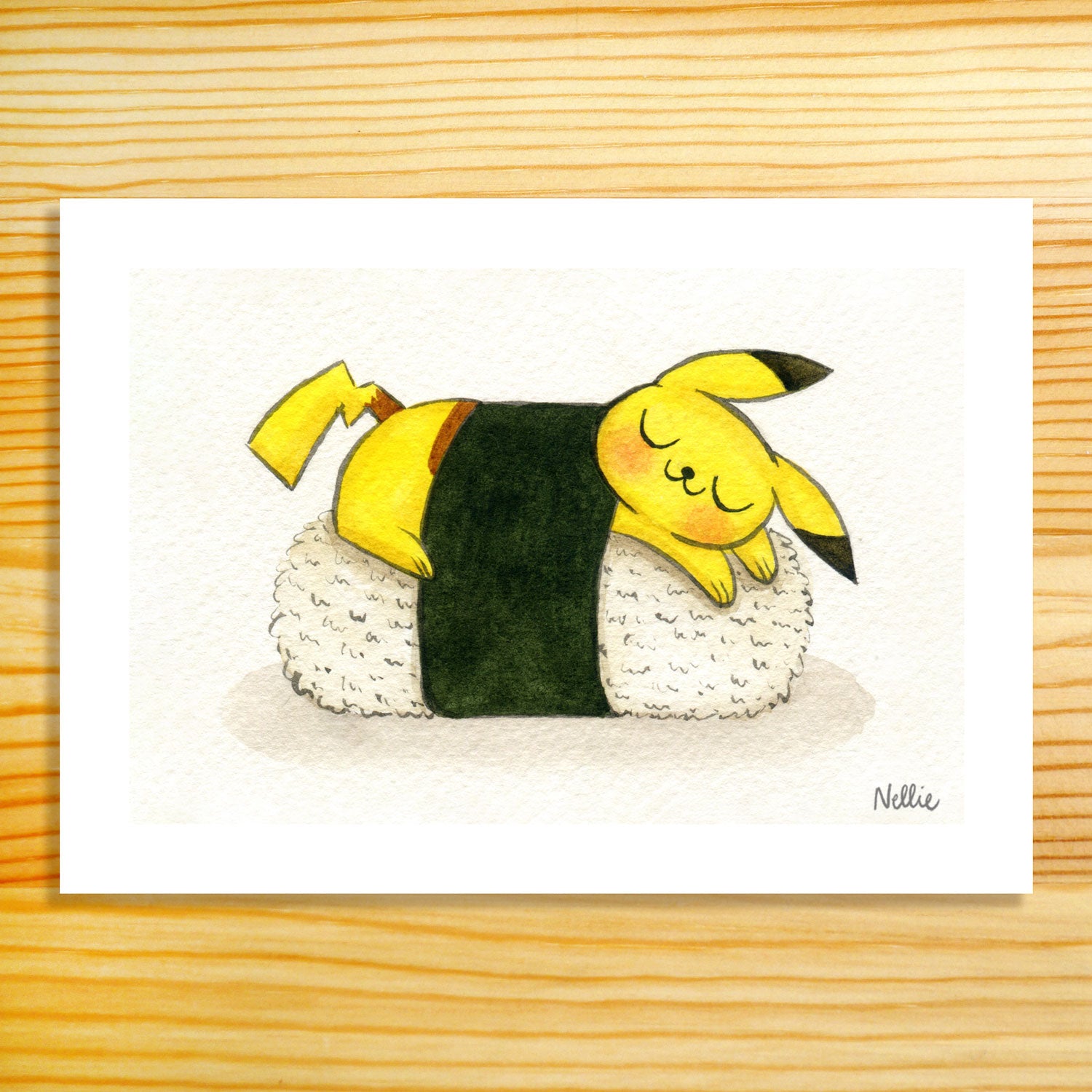 Sleeping Pikachu Musubi - 5x7 Art Print Nellie Le Sleeping Pikachu Musubi - 5x7 Art Print Nellie Le
