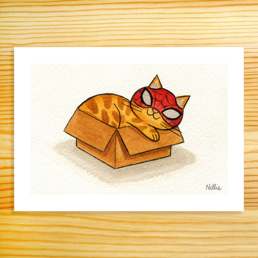 Spidey Cat in a Box - 5x7 Art Print