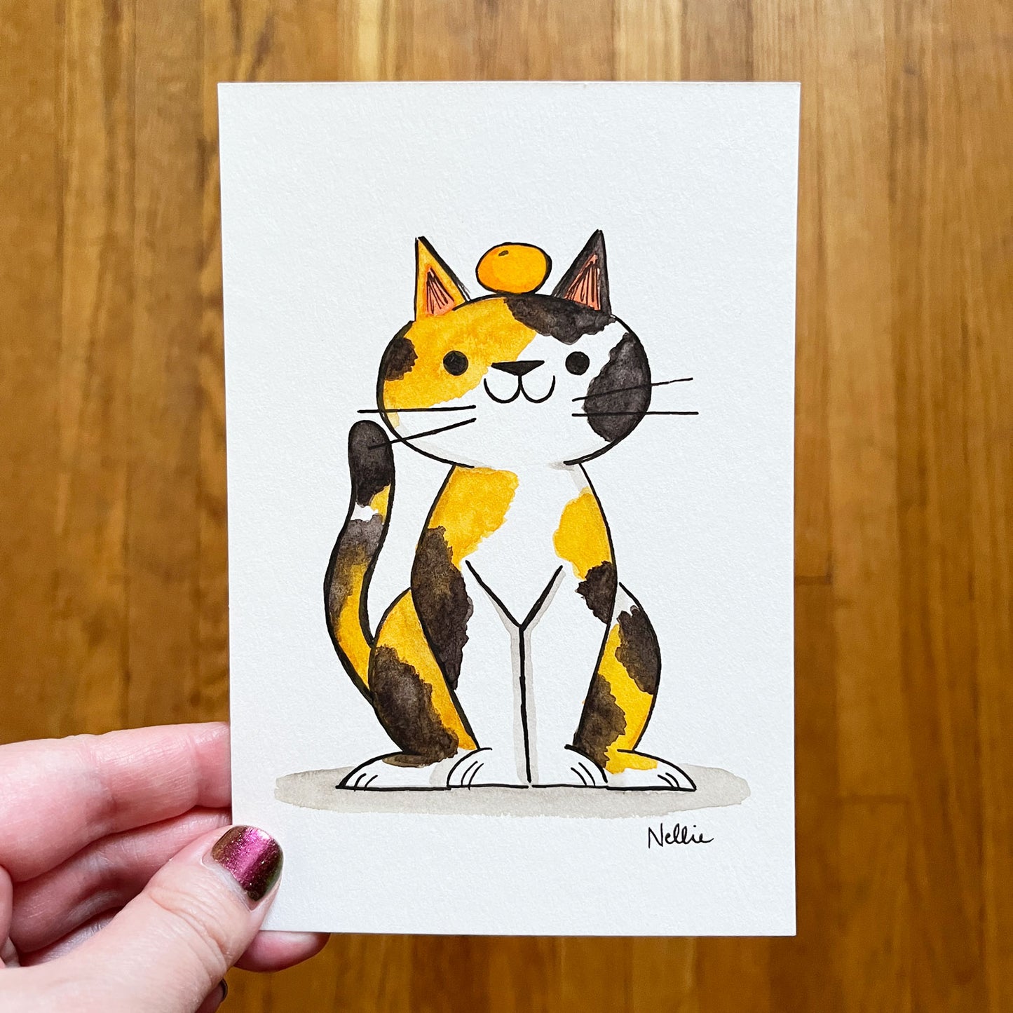 Calico Cat & Tangerine 2 - Mini Painting