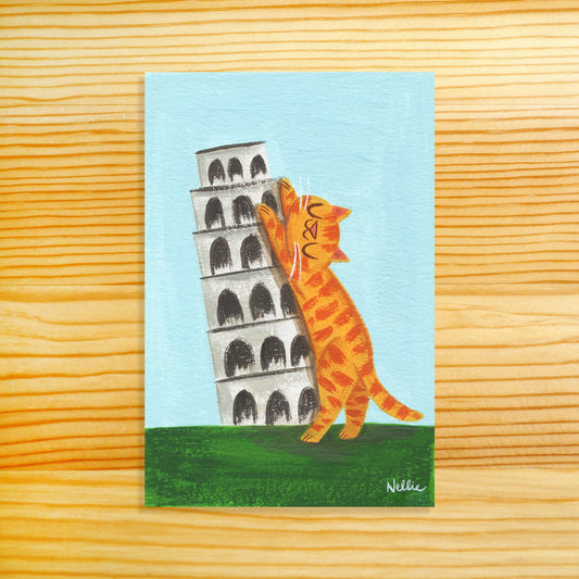 Tower of Pisa Cat Postcard