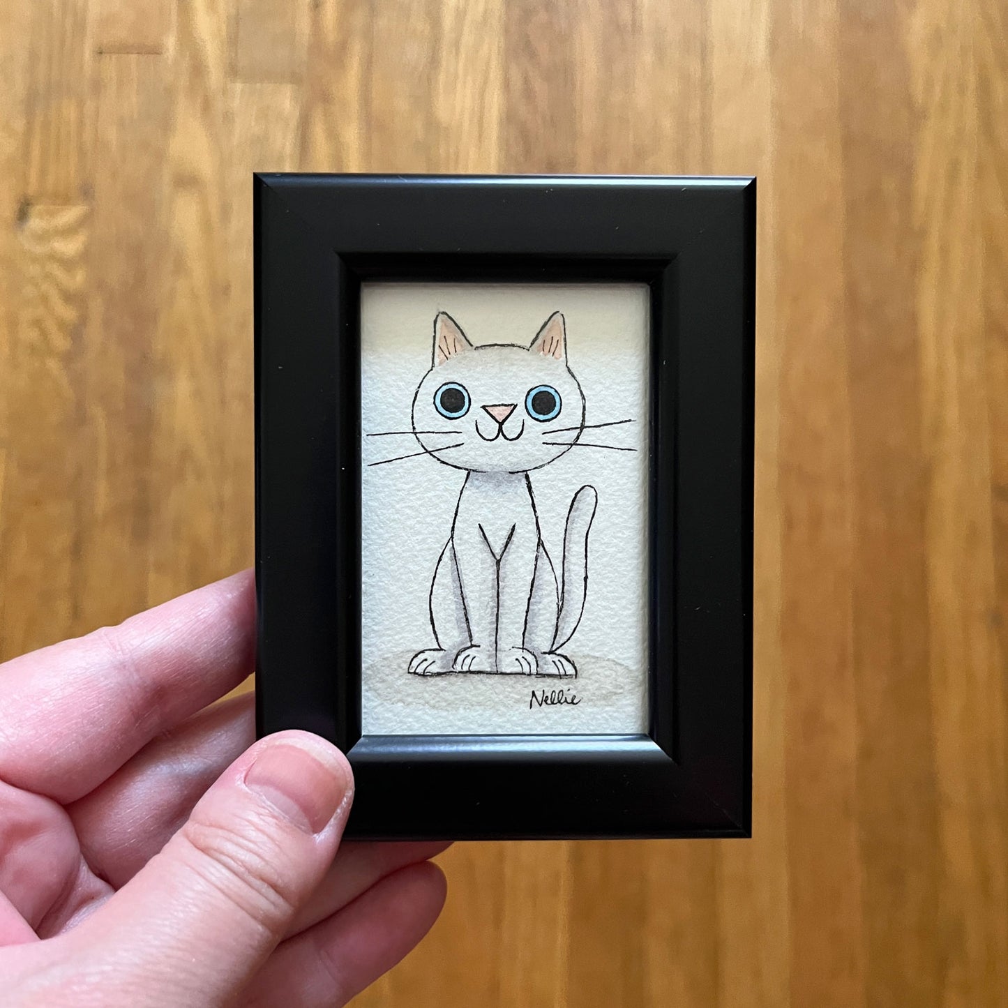 White Cat 3 - Framed Tiny Painting