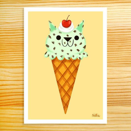 Mint Chip Kitty Scoop - 5x7 Print