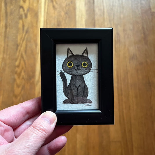 Black Cat - Framed Tiny Painting