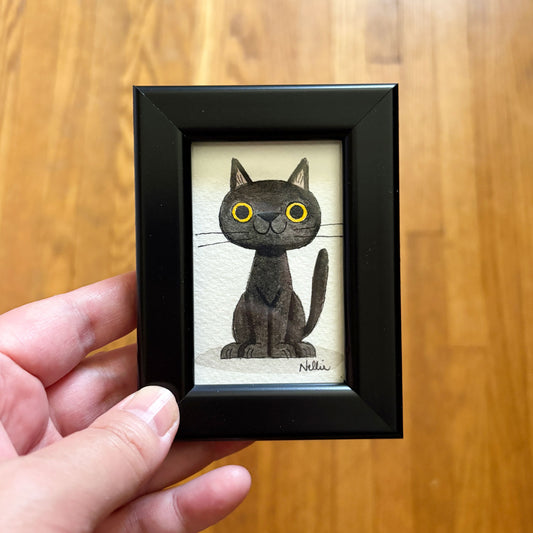 Black Cat 10 - Framed Tiny Painting