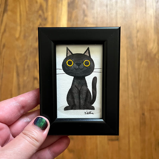 Black Cat 8 - Framed Tiny Painting