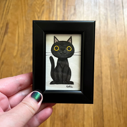 Black Cat 9 - Framed Tiny Painting