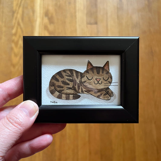 Brown Tabby Cat - Framed Tiny Painting