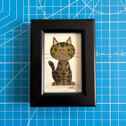 Brown Tabby Cat 2 - Framed Tiny Painting