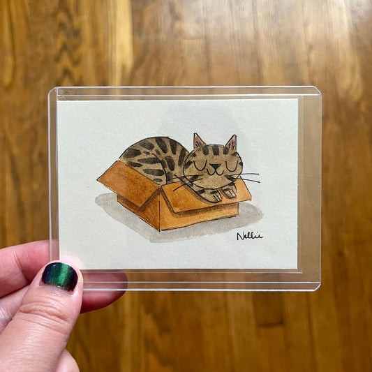 Brown Tabby Cat in a Box - Sketch Card
