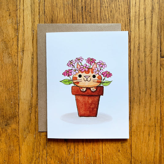 Flower Pot Cat Any Occassion Greeting Card