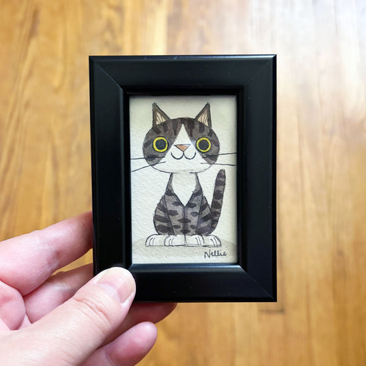 Grey Tabby Cat 8 - Framed Tiny Painting