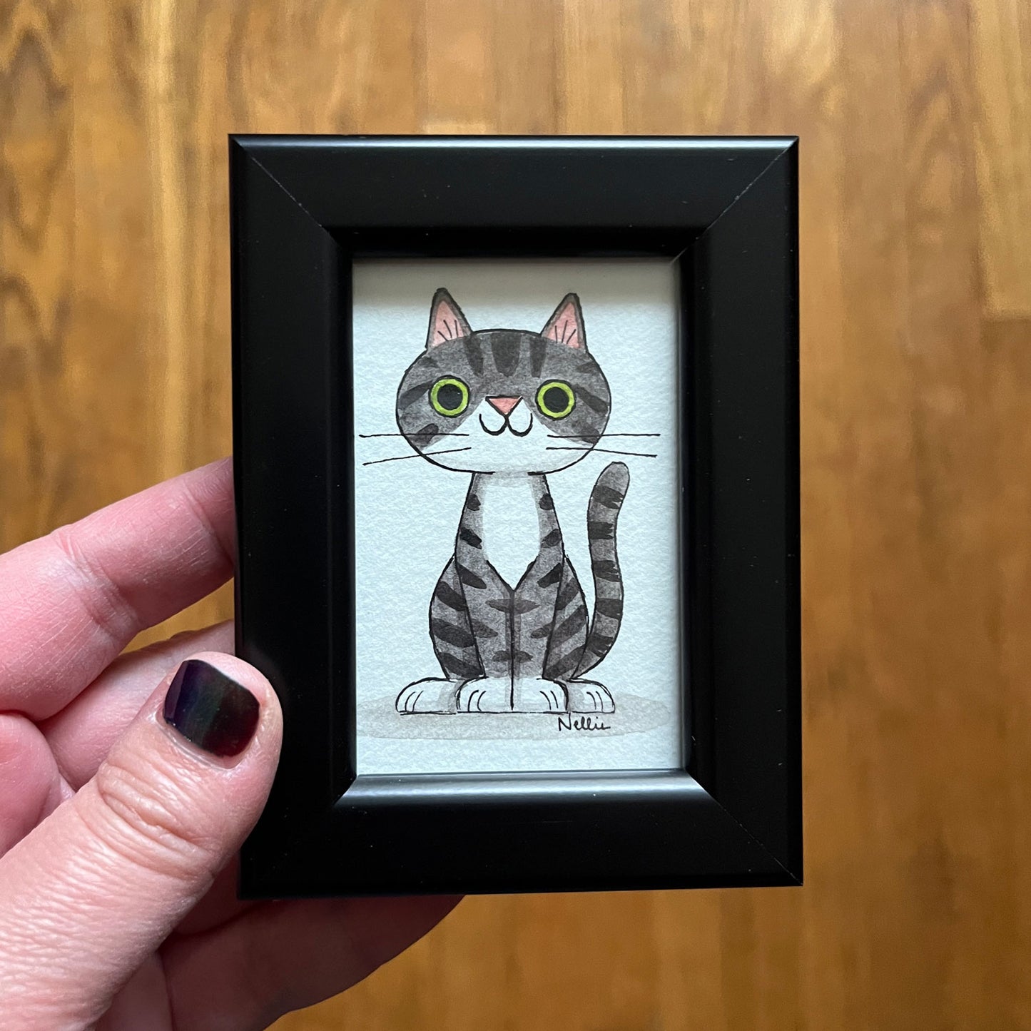 Grey Tabby Cat 2 - Framed Tiny Painting