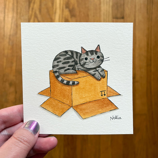 Grey Tabby On A Box - Mini Painting