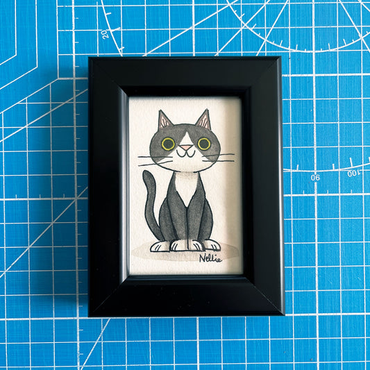 Grey Tuxedo Cat 4 - Framed Tiny Painting