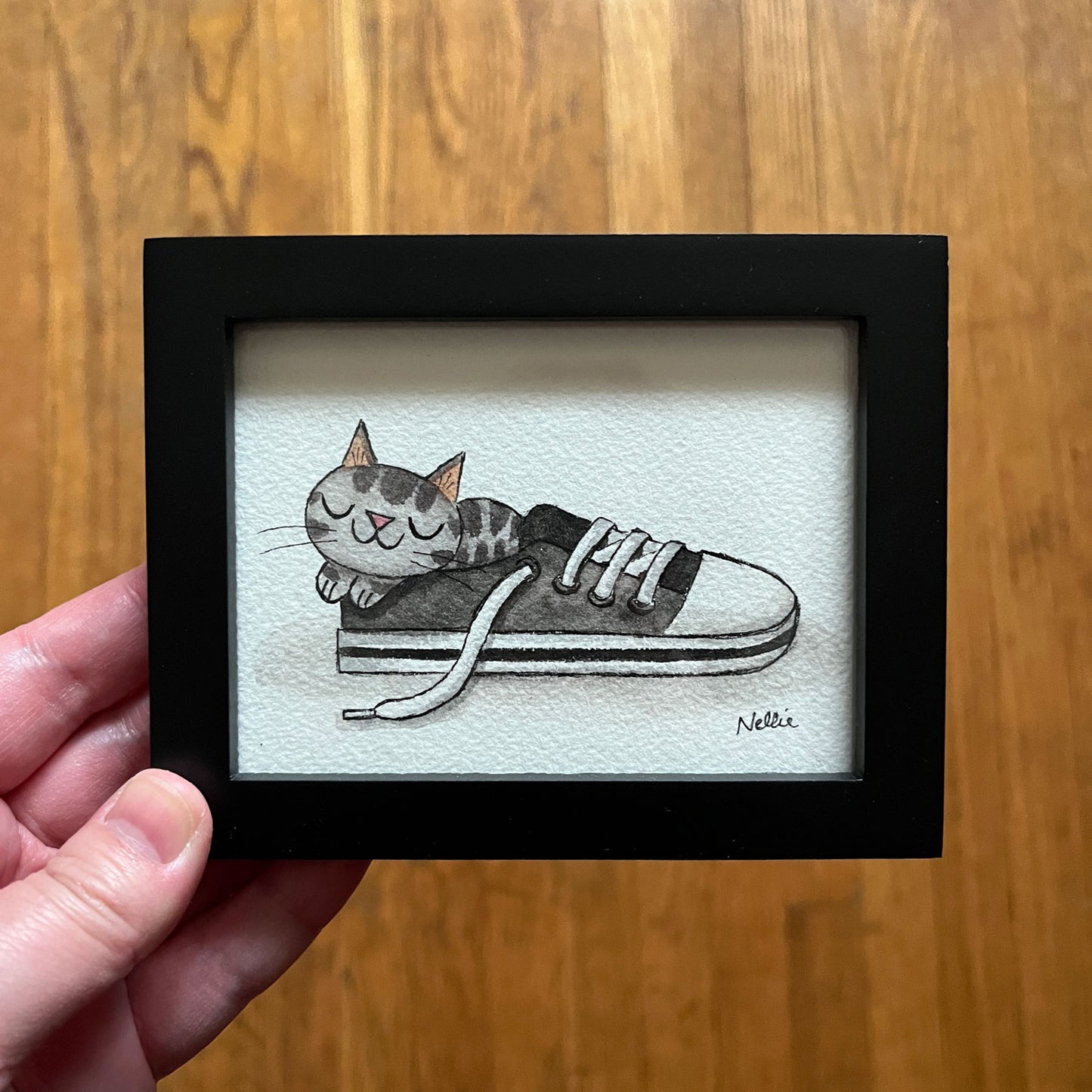 Grey Tabby Sneaker - Framed Mini Painting