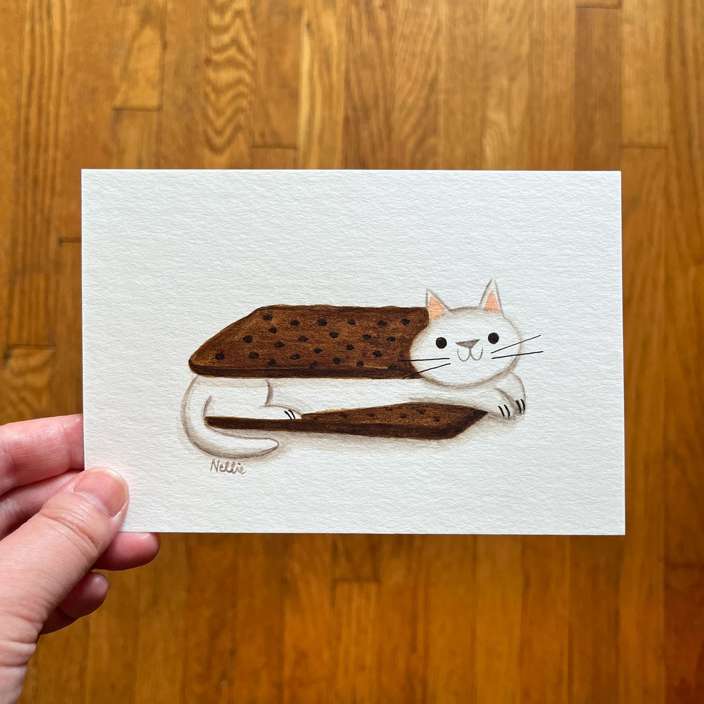 Ice Cream Sandwich Cat - Mini Painting