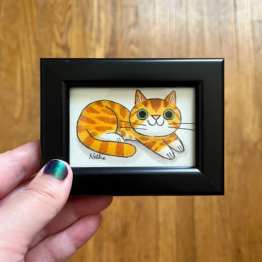 Lounging Orange Tabby - Framed Tiny Painting
