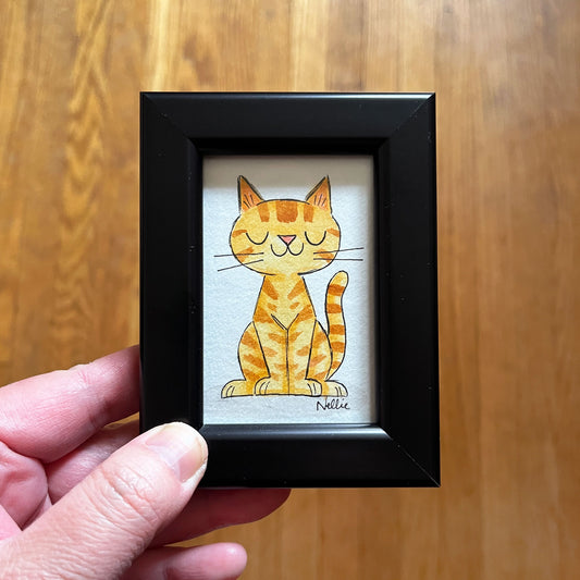 Orange Tabby Cat 2 - Framed Tiny Painting