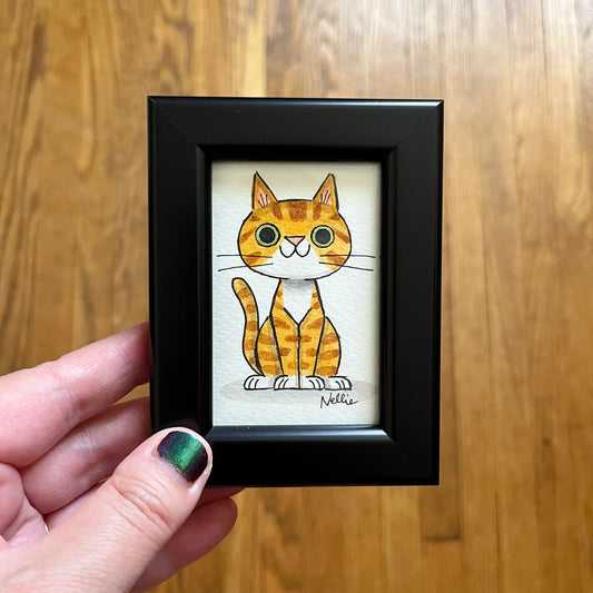 Orange Tabby Cat with White Socks - Framed Tiny Painting