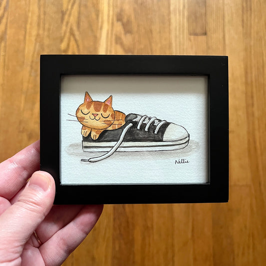 Orange Tabby Sneaker - Framed Mini Painting