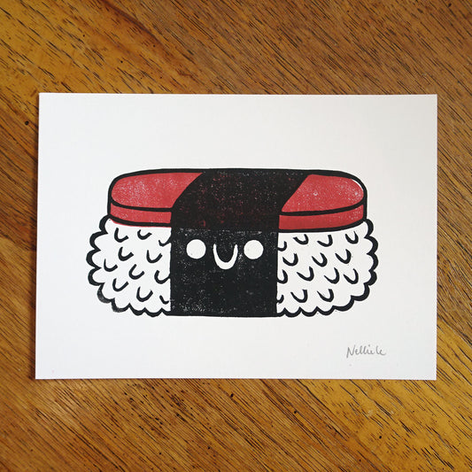 Spam Musubi - 5x7 Linocut Print