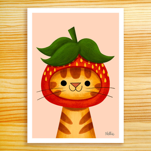 Strawberry Cat - 5x7 Print
