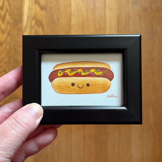 Hot Dog - Framed Tiny Painting