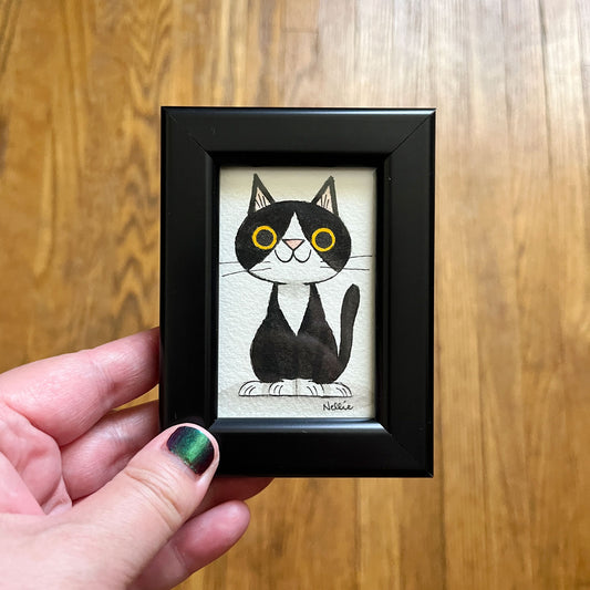 Tuxedo Cat 11 - Framed Tiny Painting