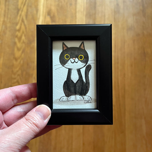 Tuxedo Cat - Framed Tiny Painting