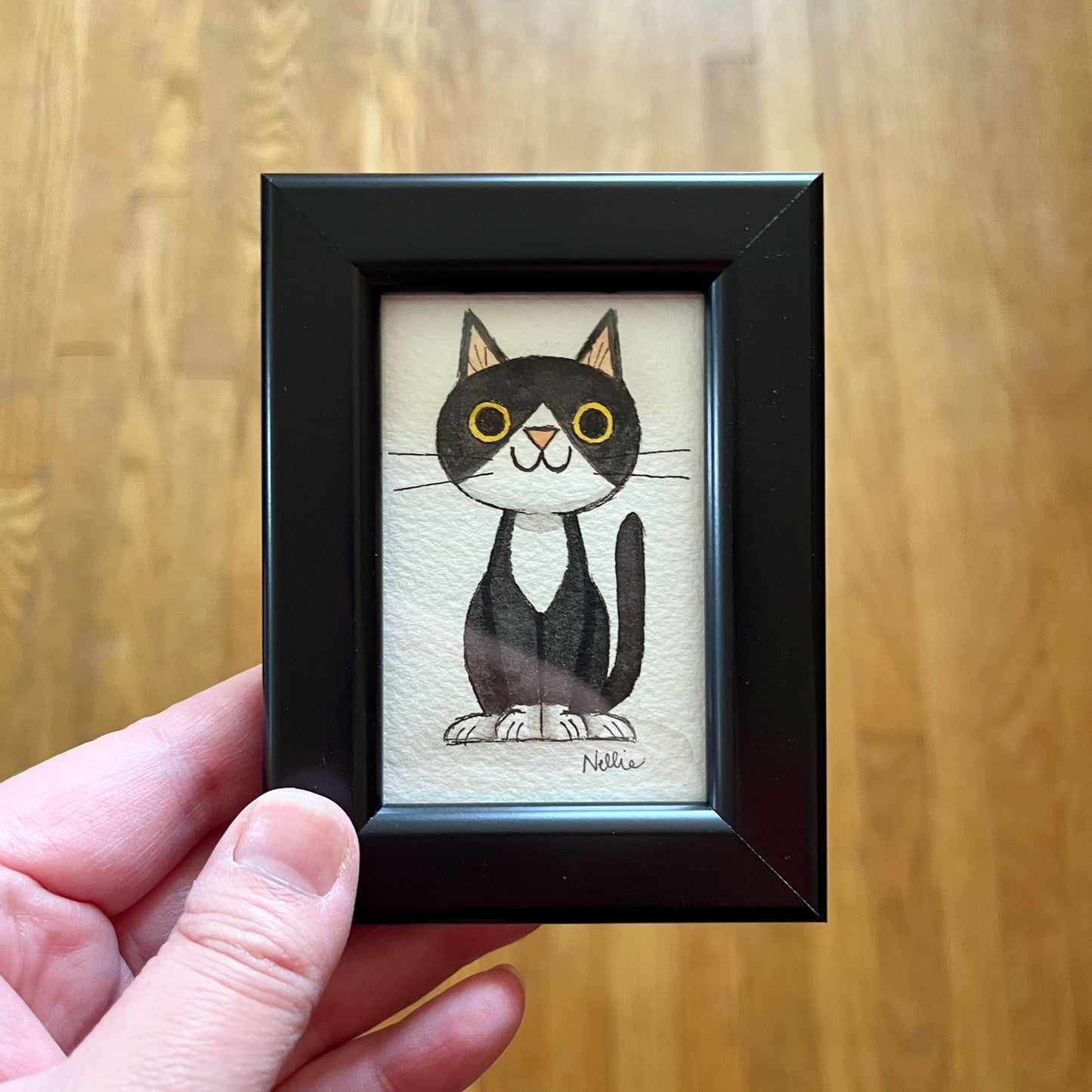 Black Tuxedo Cat 4 - Framed Tiny Painting