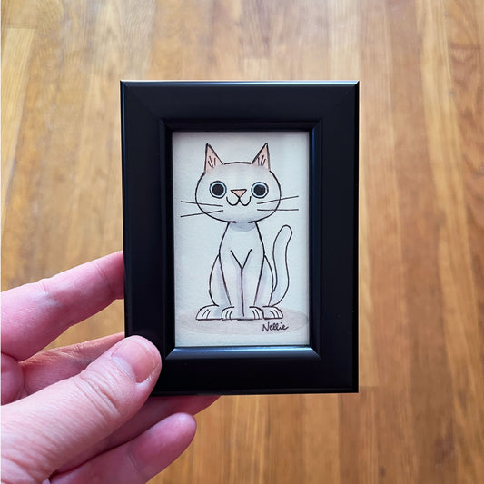 White Cat 2 - Framed Tiny Painting