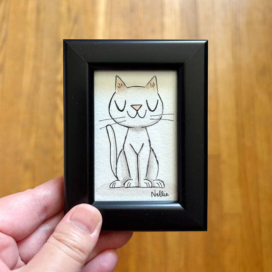 White Cat 4 - Framed Tiny Painting