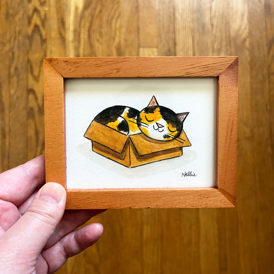 Calico Cat in a Box - Mini Painting