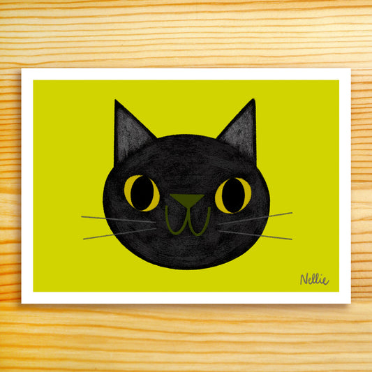 Black Cat Face - 5x7 Print