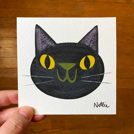 Black Cat Face - Mini Painting