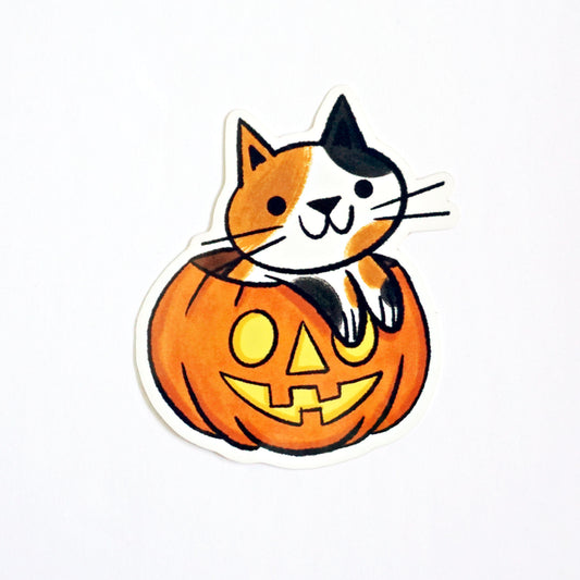 Jack-O-Lantern Calico Cat Sticker