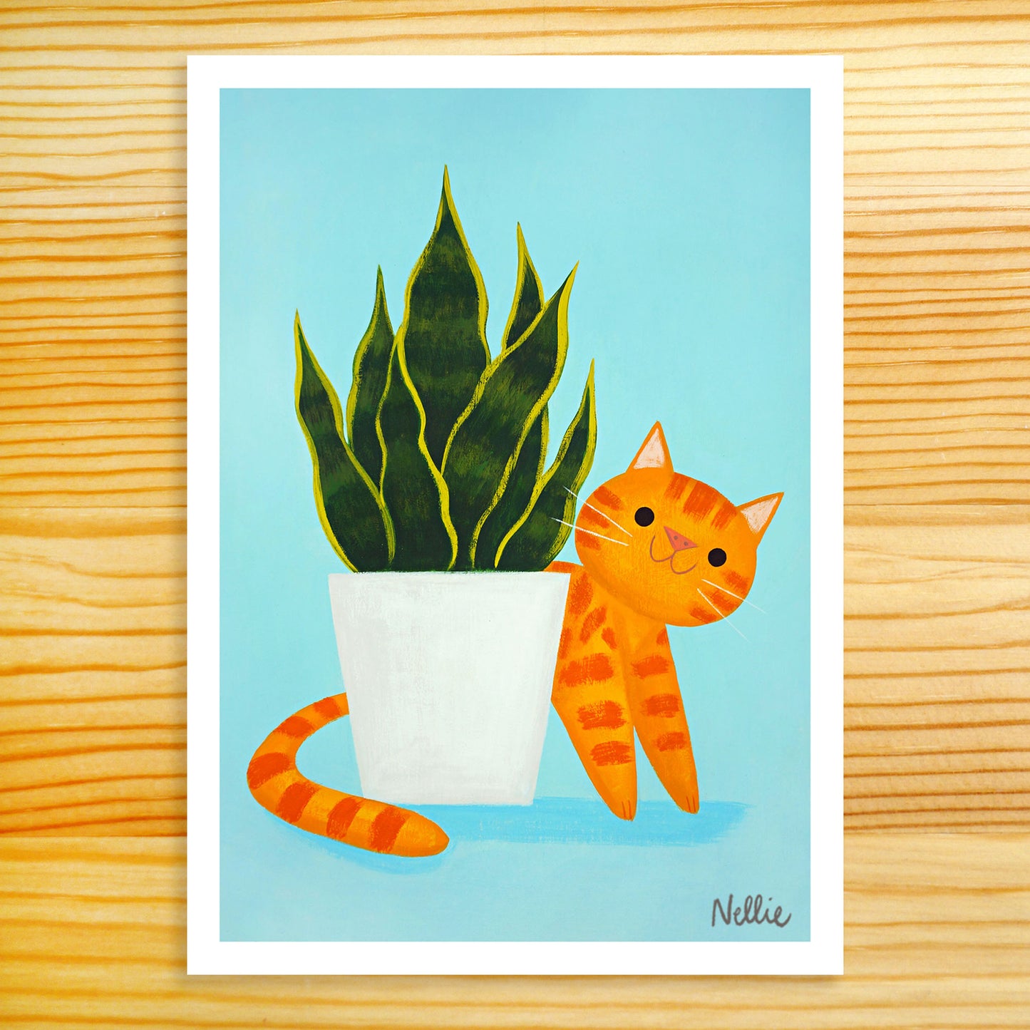 Cat & Snake Plant - 5x7 Print