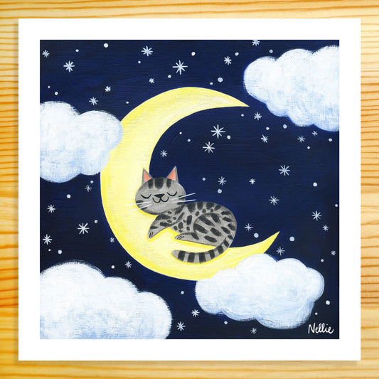 Cat On The Moon - 8x8 Art Print