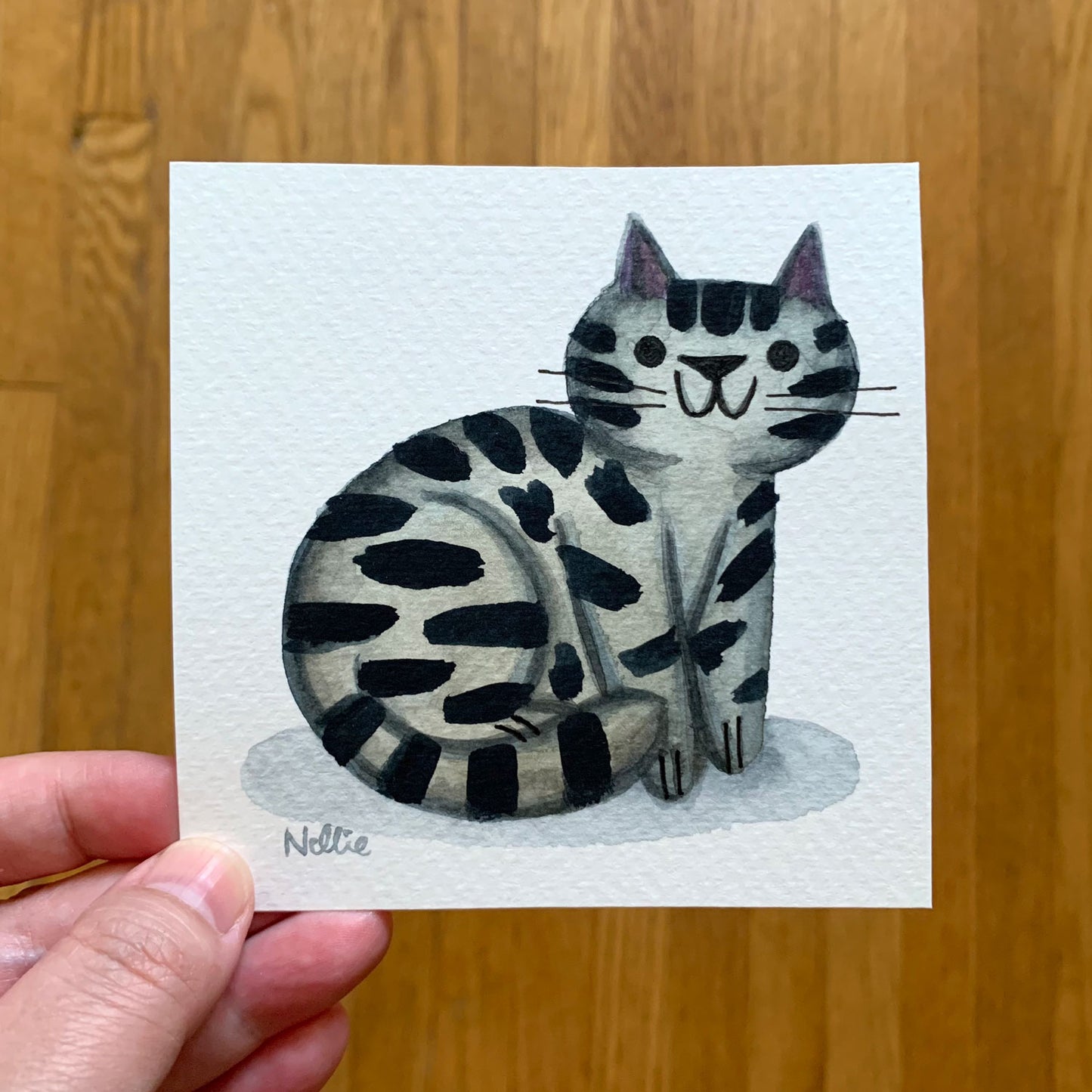 Little Grey Striped Cat - Mini Painting