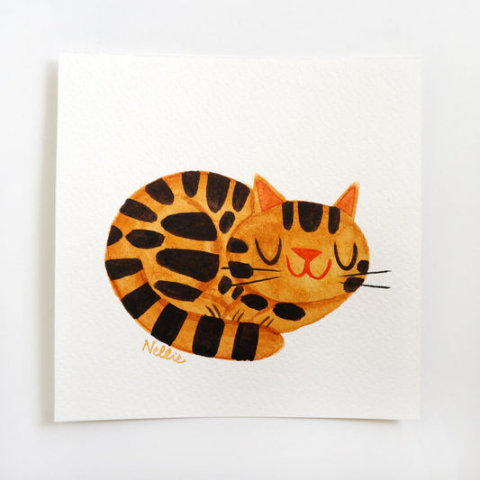 Napping Brown Tabby - Mini Painting