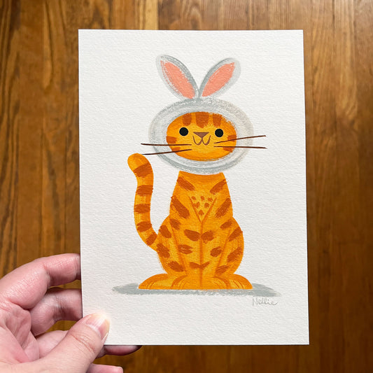 Orange Tabby Bunny Cat - Mini Painting