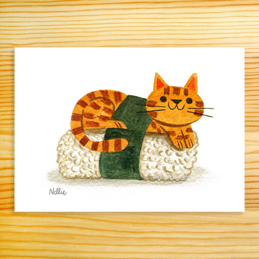 Orange Tabby Sushi Cat - 5x7 Art Print