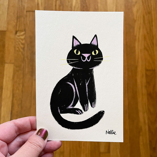 Pastel Black Cat - Mini Painting