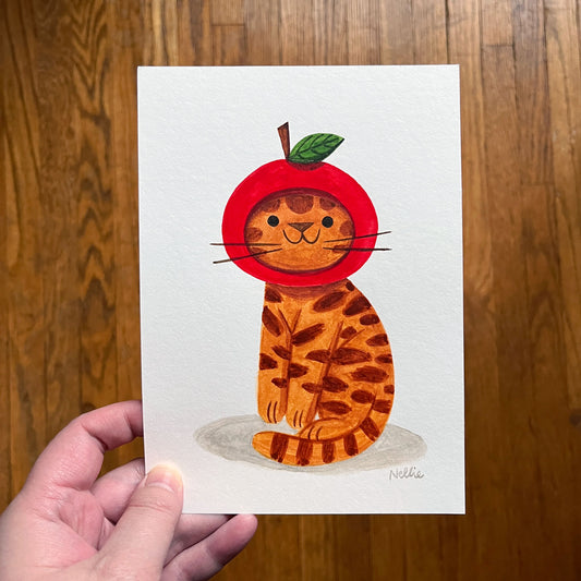 Sitting Apple Cat - Mini Painting