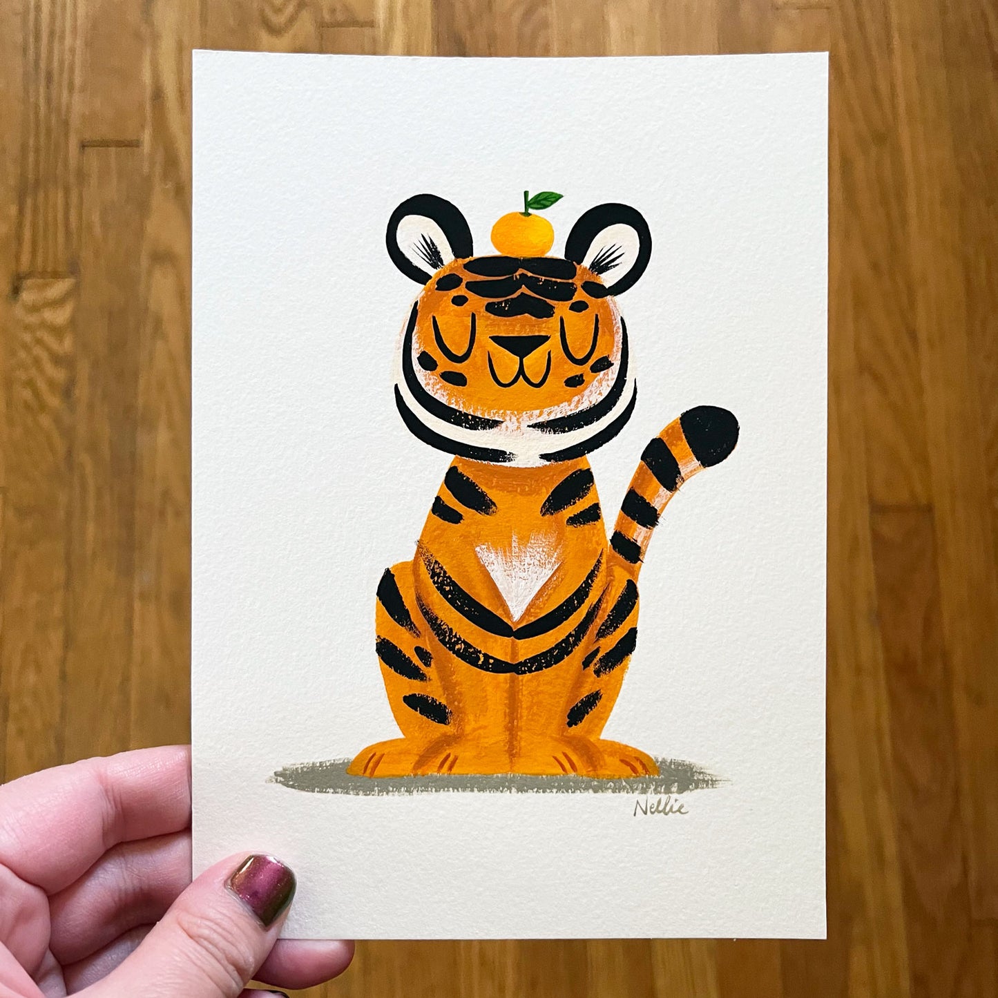 Sitting Tiger with Tangerine - Mini Painting