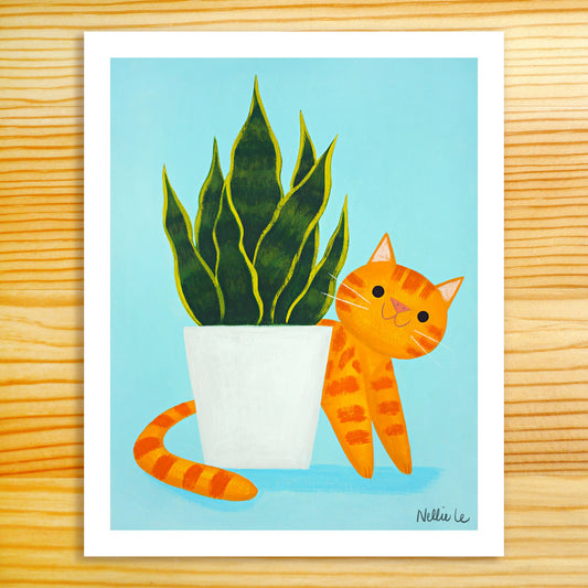 Cat & Snake Plant - 8x10 Print