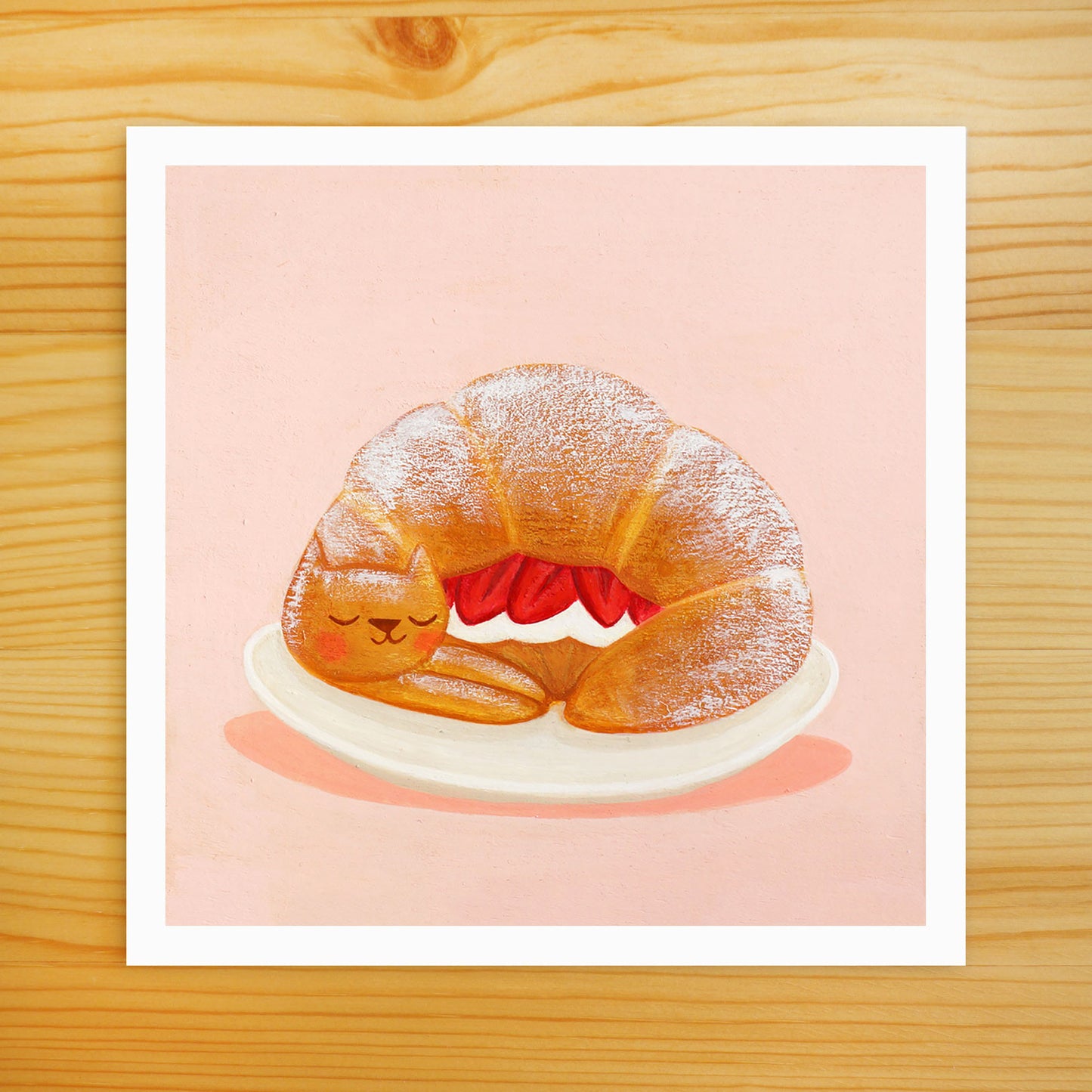 Strawberry Croissant Cat - 5x5 Print