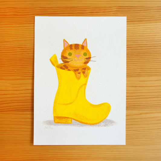 Yellow Welly Ginger Cat - Original Painting